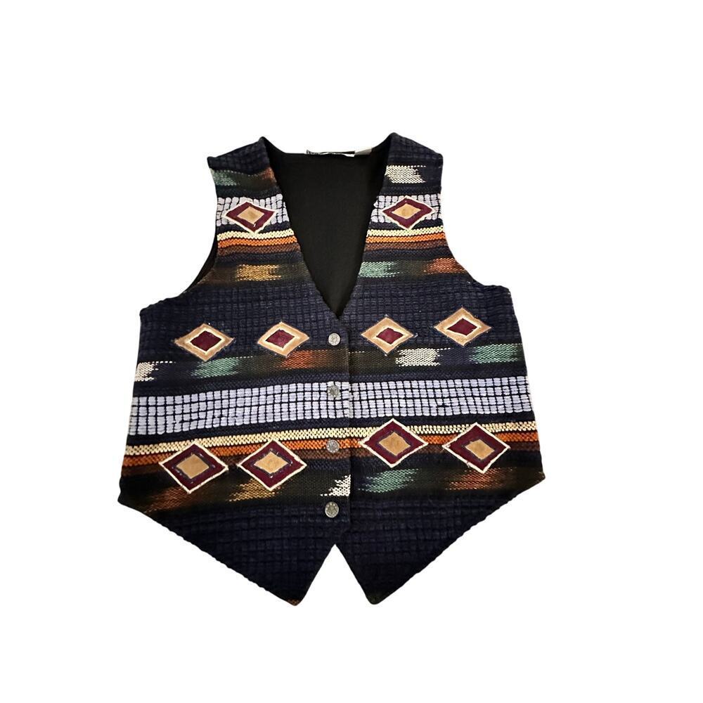 Vintage Jane Ashley Women's Southwest Cowboy Vest Size Medium embroidered 90s